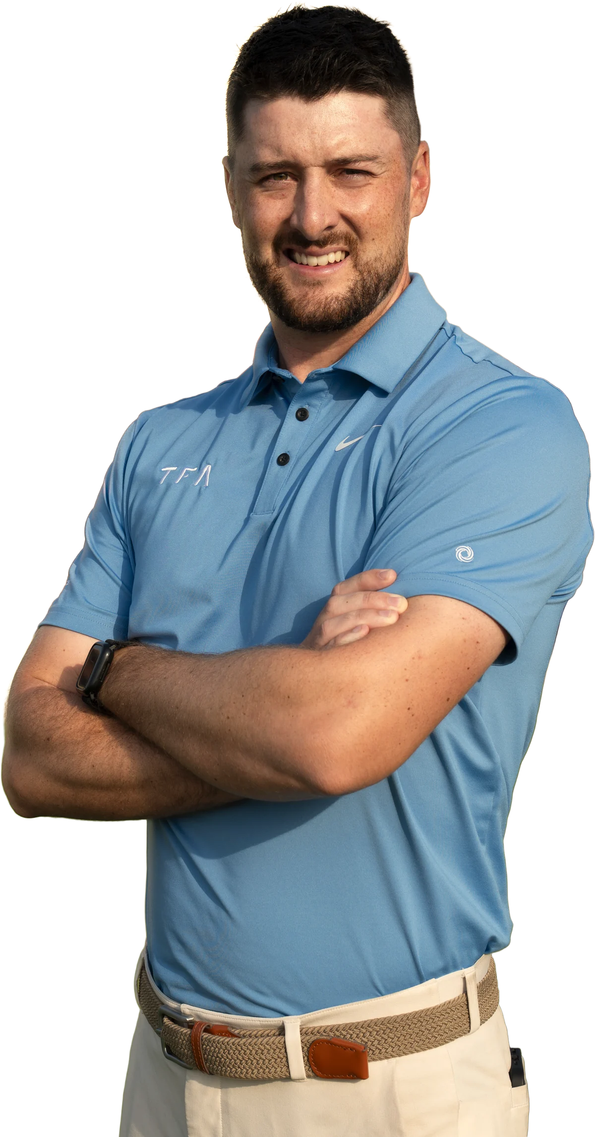 Euan Bowden, arms folded, on the Fire course at Jumeirah Golf Estates